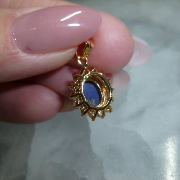 18K EP Gold Dolphin Ore Lapis Lazuli Swarovski Crystals Pendant - Picture 6 of 11